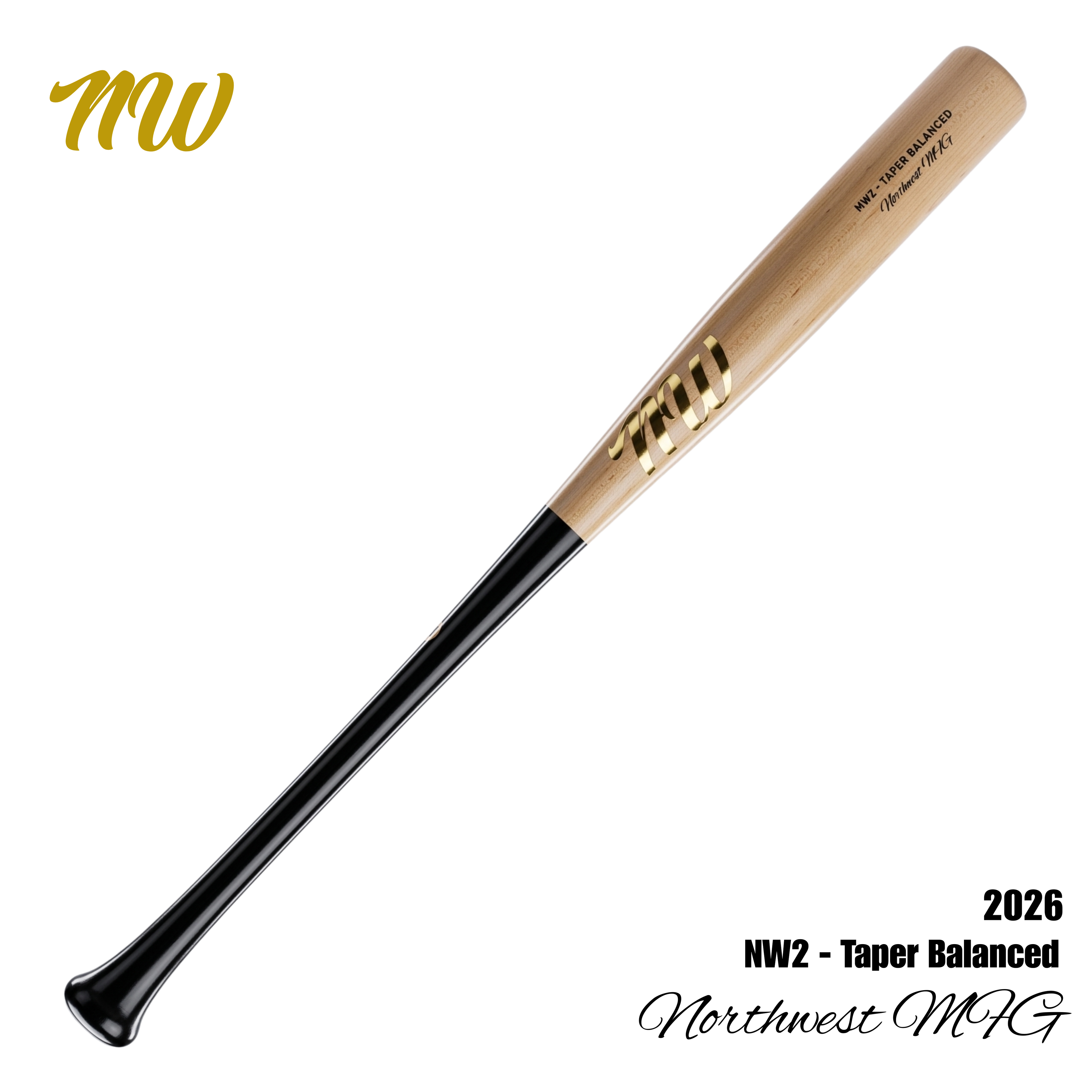 NW1 BASEBALL BAT - Black / Wood W/ Gold Logo 50/50